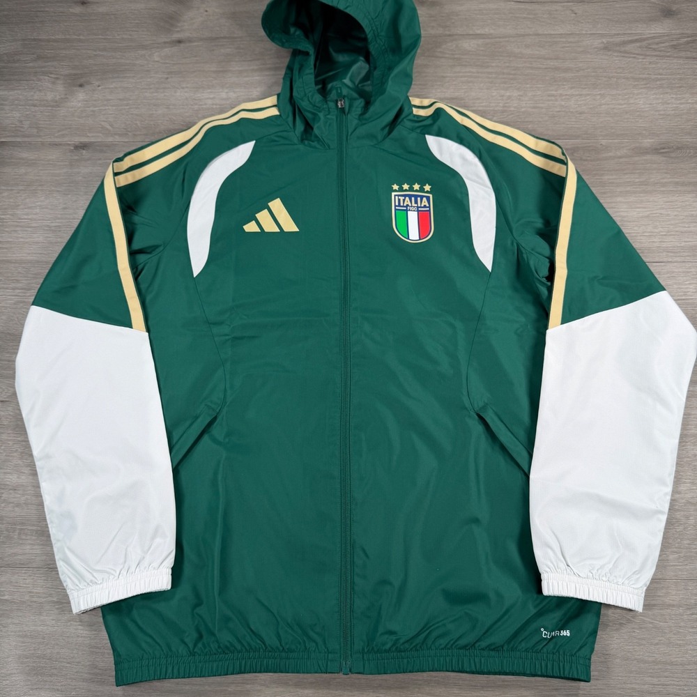 Adidas Italy 26 Tiro Jacket All Weather Mens Small Green Soccer JZ9361 NWT